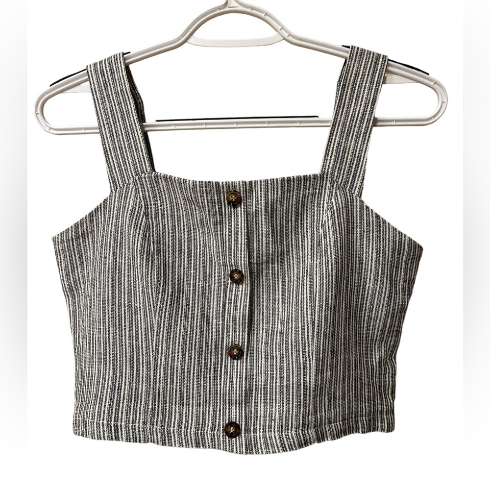 Sienna Sky, Women’s Striped Grey/White, Linen and Cotton Crop Top, US Size S